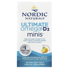 Омега-3 и витамин D3, 1120 мг и 25 мкг (1000 МЕ), вкус лимона, Ultimate Omega-D3 Minis, Nordic Naturals, 60 мини капсул
