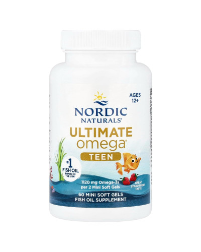 Омега-3, рыбий жир для подростков, вкус клубники, Teen, Ultimate Omega Fish Oil, Ages 12+, Nordic Naturals, 60 миникапсул