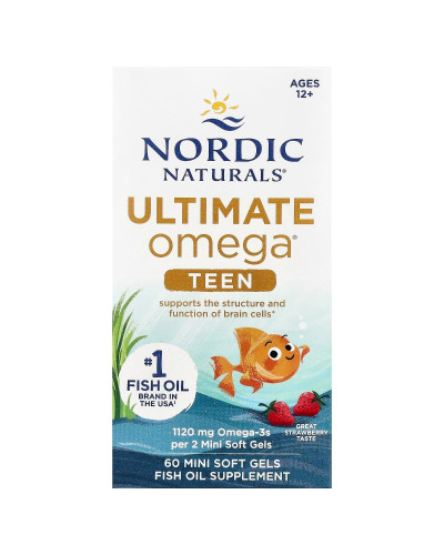 Омега-3, рыбий жир для подростков, вкус клубники, Teen, Ultimate Omega Fish Oil, Ages 12+, Nordic Naturals, 60 миникапсул