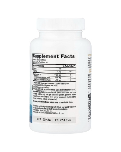 Омега-3, рыбий жир для подростков, вкус клубники, Teen, Ultimate Omega Fish Oil, Ages 12+, Nordic Naturals, 60 миникапсул