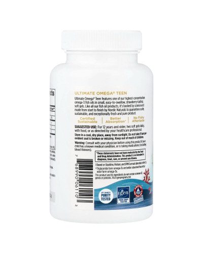 Омега-3, рыбий жир для подростков, вкус клубники, Teen, Ultimate Omega Fish Oil, Ages 12+, Nordic Naturals, 60 миникапсул