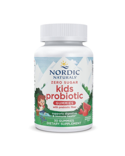 Пробиотики для детей без сахара, вкус клубники и арбуза, Zero Sugar Kids Probiotic Gummies, Nordic Naturals, 30 жевательных таблеток