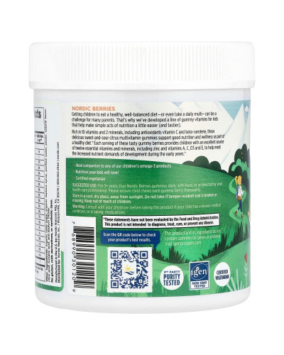 Мультивитамины для детей, апельсин и лимон, Nordic Berries, Multivitamin Gummies, Ages 3+, Nordic Naturals, 120 жевательных конфет