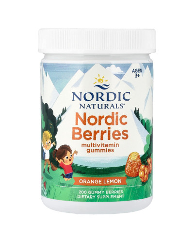 Мультивитамины для детей, апельсин и лимон, Nordic Berries, Multivitamin Gummies, Ages 3+, Nordic Naturals, 200 жевательных конфет