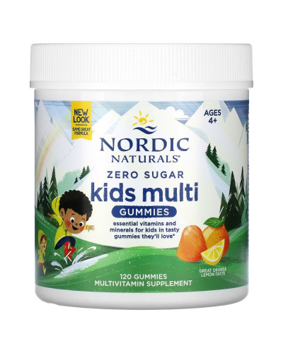 Мультивитамины для детей без сахара, вкус апельсин и лимон, Zero Sugar Kids Multi Gummies, Ages 4+, Nordic Naturals, 120 жевательных таблеток
