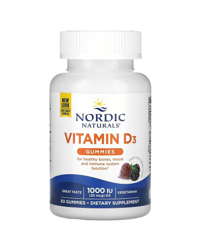 Вітамін D3, 25 мкг (1000 МО), смак ягід, Vitamin D3, Nordic Naturals, 60 жувальних цукерок