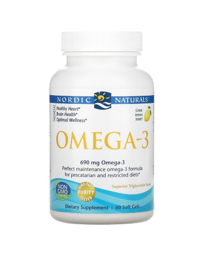 Омега-3, Вкус Лимона, Nordic Naturals, Omega-3, Lemon, 1000 мг, 60 гелевых капсул