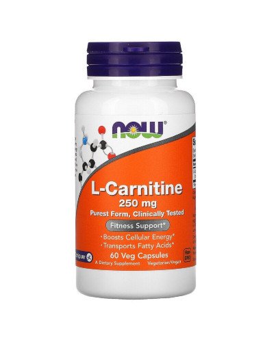 L- Карнитин, L-Carnitine, Now Foods, 250 мг, 60 вегетарианских капсул