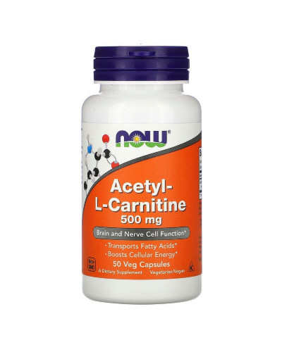 Ацетил-L Карнитин, Acetyl-L Carnitine, Now Foods, 500 мг, 50 вегетарианских капсул