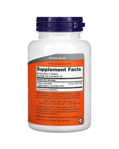 Ацетил L-Карнітін, 750 мг, Acetyl L-Carnitine, Now Foods, 90 таблеток