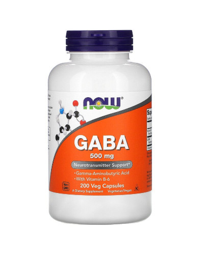 GABA (Гамма-Аміномасляна Кислота) 500мг, Now Foods, 200 вегетаріанських капсул