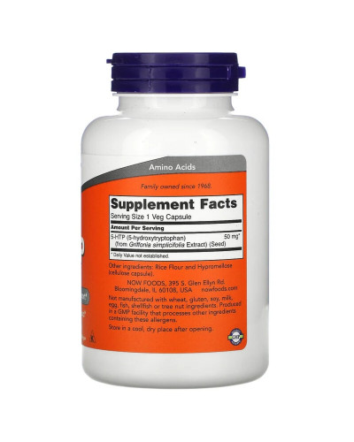 5-HTP (Гидрокситриптофан) 50 мг, Now Foods, 180 вегетарианских капсул