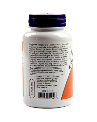 L-Лізин, L-Lysin, Now Foods, 500 мг, 100 вегетаріанських капсул