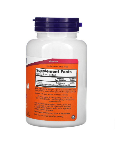 Вітамін А, Vitamin A, Now Foods, 25,000 МО, 100 желатинових капсул