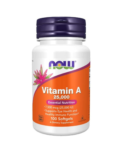 Вітамін А, Vitamin A, Now Foods, 25,000 МО, 100 желатинових капсул