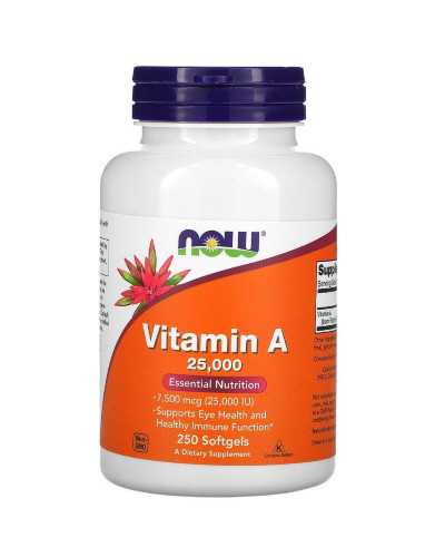 Вітамін А, Vitamin A, Now Foods, 25,000 МО, 250 желатинових капсул