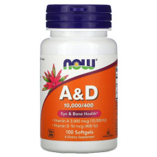 Витамин А и Д, A&D, Essential Nutrition, Now Foods, 10,000/400 МЕ, 100 желатиновых капсул