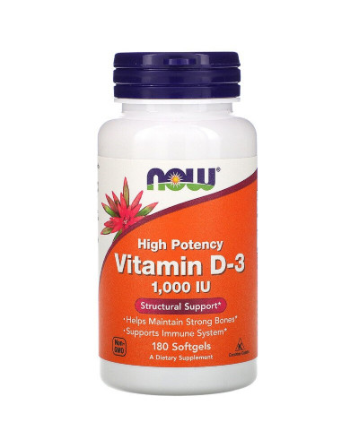 Витамин D-3 1000IU, Now Foods, 180 желатиновых капсул