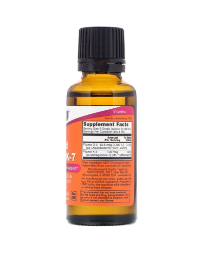 Рідкий Вітамін D3 і MK-7, Liquid D3 & MK-7, Now Foods, 30 мл (1 унція)