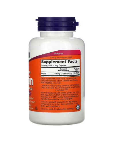 Біотин (В7) 10000 мкг, Now Foods, 120 вегетаріанських капсул