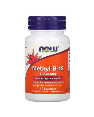 Вітамін B-12, Methyl B-12, Now Foods, 5000 мкг, 60 льодяників