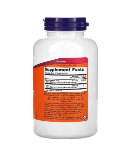 Ніацин (В3), No-Flush Niacin, Now Foods, 500 мг, 180 вегетаріанських капсул