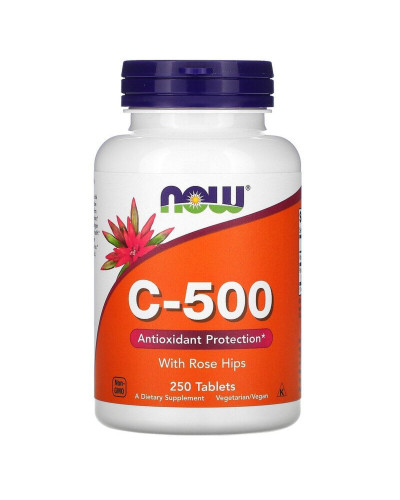 Вітамін C-500 з шипшиною, With Rose Hips, Now Foods, 250 таблеток