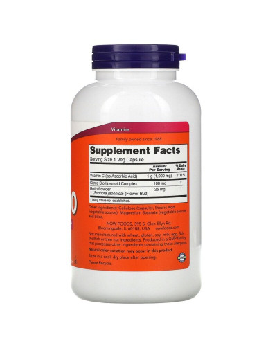 Вітамін C-1000, з 100 мг біофлавоноїдів, With 100 mg of Bioflavonoids, Now Foods, 250 вегетаріанських капсул