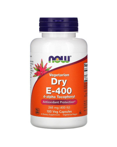 Витамин E-400, 400 МЕ, Vegetarian Dry E-400, Now Foods, 100 вегетарианских капсул