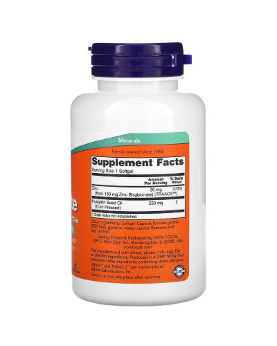 Гліцинат цинку, Zinc Glycinate, Now Foods, 120 гелевих капсул