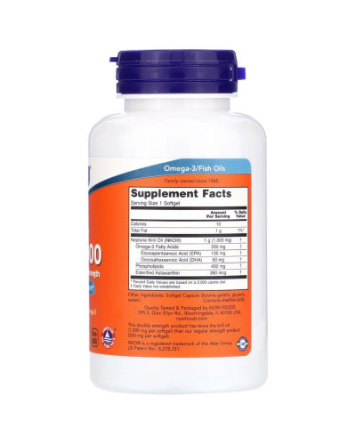 Крилевый Жир 1000мг, Neptune Krill 1000, Double Strength, Now Foods, 60 желатиновых капсул