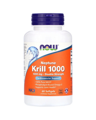 Крилевый Жир 1000мг, Neptune Krill 1000, Double Strength, Now Foods, 60 желатиновых капсул