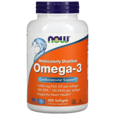 УЦЕНКА Омега-3 1000мг, Now Foods, 200 желатиновых капсул (вмятина)