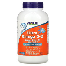 Ультра Омега 3 и Витамин D, Ultra Omega 3-D, Now Foods, 180 Гелевых Капсул