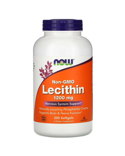 Лецитин 1200мг, Lecithin, Now Foods, 200 желатиновых капсул
