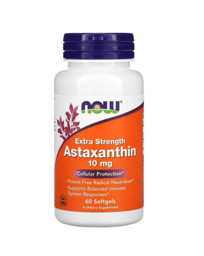 Астаксантин, 10 мг, Astaxanthin, Now Foods, 60 гелевих капсул