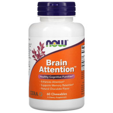 Поддержка активности мозга, вкус шоколада, Brain Attention, Now Foods, 60 жевательных таблеток