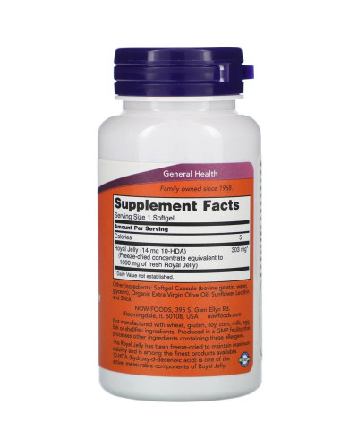 Маточное Молочко 1000 мг, Royal Jelly, Now Foods, 60 гелевых капсул
