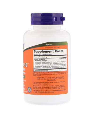Пробиотики Для Пищеварения, Probiotic-10, 100 Billion, Now Foods, 60 вегетарианских капсул