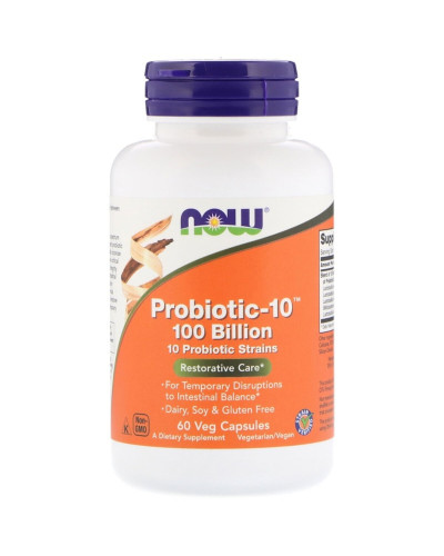 Пробиотики Для Пищеварения, Probiotic-10, 100 Billion, Now Foods, 60 вегетарианских капсул