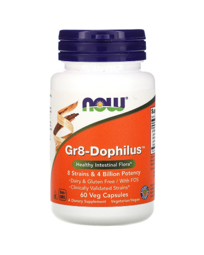 Пробіотики для Покращення Шлункового Тракту, Gr8-Dophilus, Now Foods, 60 вегетаріанських капсул