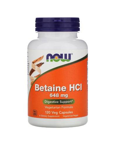 Бетаин HCI 648 мг, Now Foods, 120 вегетарианских капсул