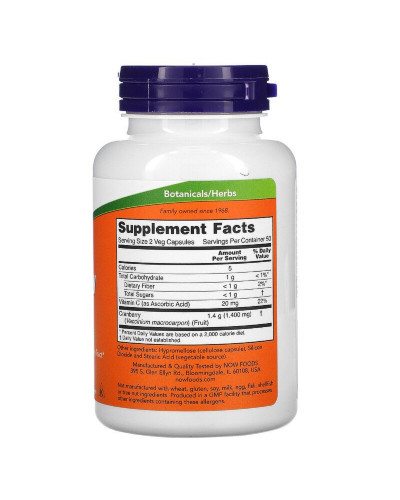 Клюква, Now Foods,Cranberry Caps, 100 вегетарианских капсул