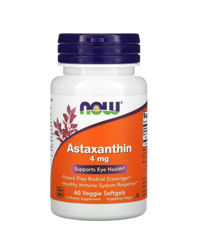 Астаксантин, Astaxanthin, 4 мг, Now Foods, 60 желатиновых капсул