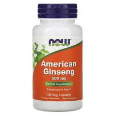 Женьшень Американский, 500 мг, American Ginseng, Now Foods, 100 вегетарианских капсул.