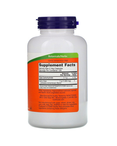 Кошачий коготь, 500 мг, Cat's Claw, Now Foods, 250 вегетарианских капсул