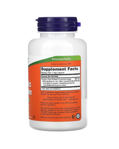 Куркума и куркумин, Turmeric Curcumin, Now Foods, 60 вегетарианских капсул