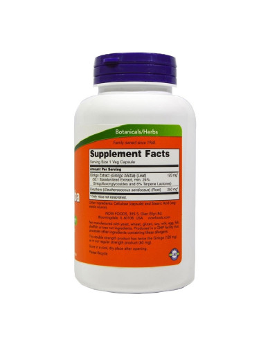 Гінкго Білоба, 120 мг, Ginkgo Biloba, Double Strength, Now Foods, 100 вегетаріанських капсул