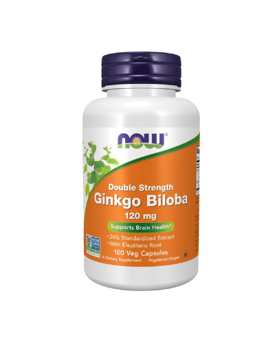 Гінкго Білоба, 120 мг, Ginkgo Biloba, Double Strength, Now Foods, 100 вегетаріанських капсул