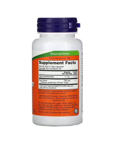 Червона Конюшина, Red Clover, Now Foods, 375 мг, 100 Вегетаріанських Капсул
